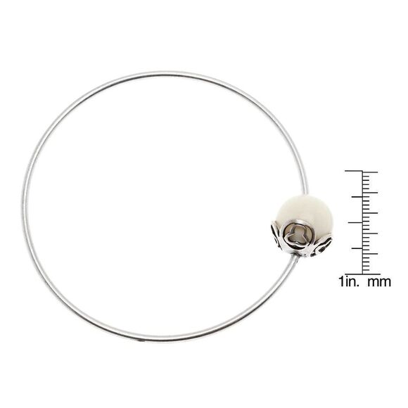 Pilgrim Skanderborg Silvertone Cream Bead Bangle Bracelet - Picture 3 of 3